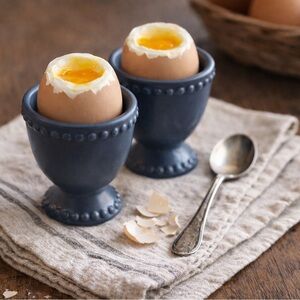 Pedestal Egg Cups Hobnail Farmhouse Brunch Decor Gray Black Ceramic Footed